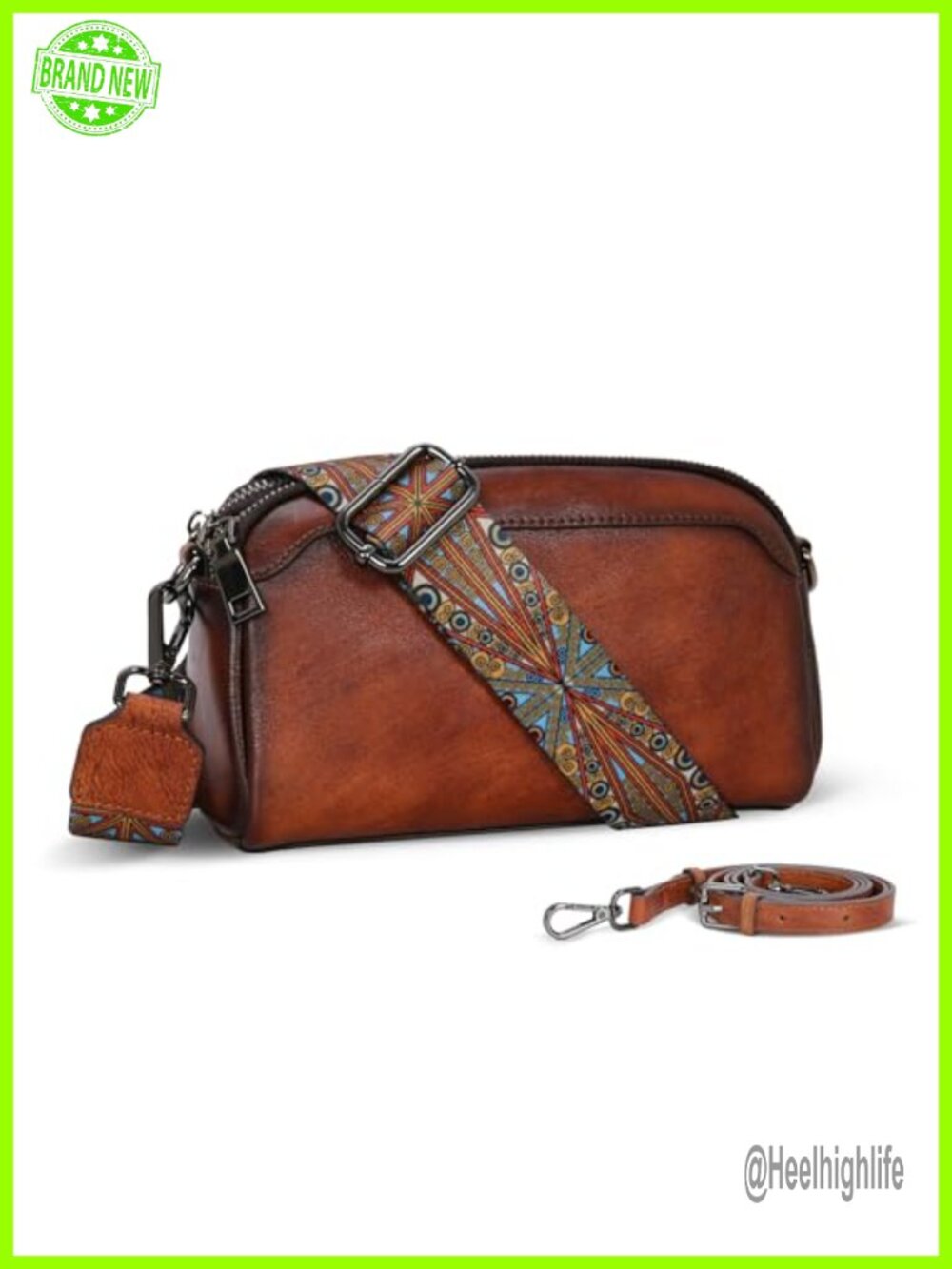 Genuine Leather Crossbody Bag Small Purse with Guitar Strap